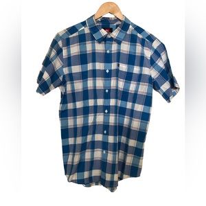 Quiksilver Plaid Blue Button Up Shirt Medium